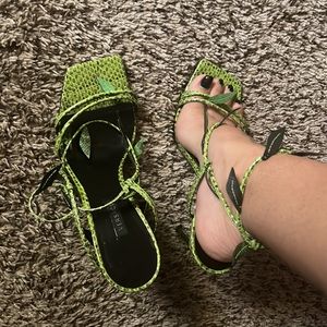 Versace Antheia Green Leaf Python-Embossed Leather sandal heels